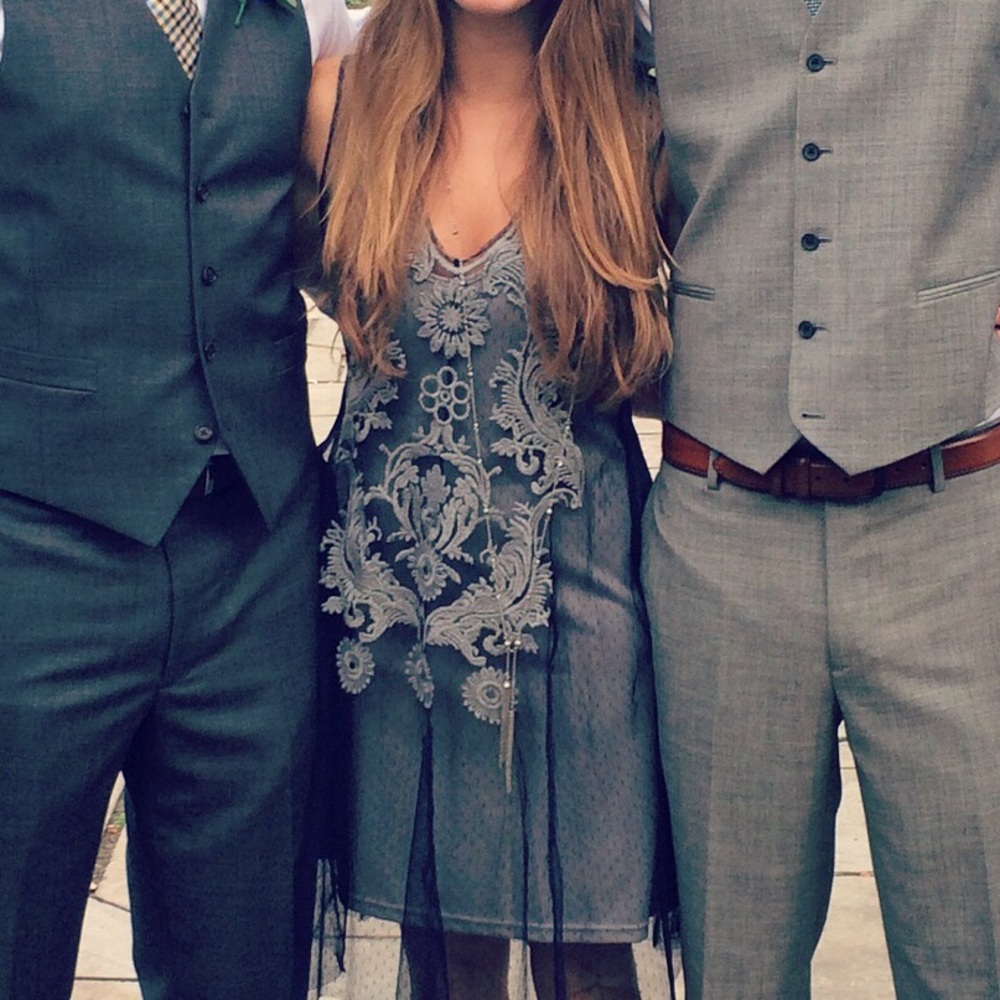 Navy and Grey Embroidered Dress